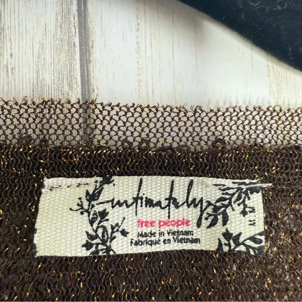 Free People Brown Sequin Long Sleeve Blouse